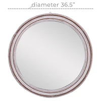 Distressed White Wood Round Frame Wall Mirror