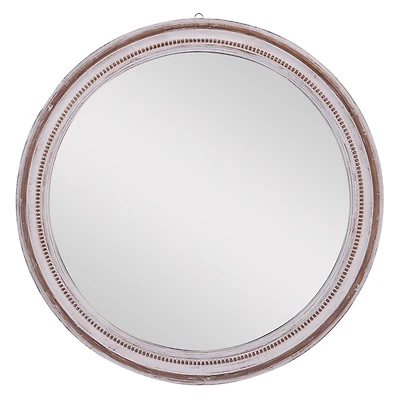 Distressed White Wood Round Frame Wall Mirror