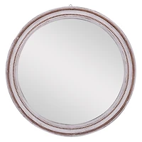 Distressed White Wood Round Frame Wall Mirror