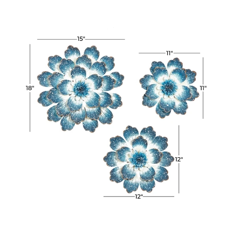 Blue White Metal Flower Coastal 3-pc. Plaque Set