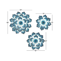 Blue White Metal Flower Coastal 3-pc. Plaque Set
