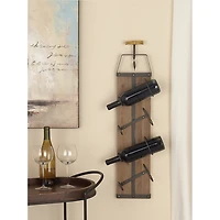 Brown Wood Panel Black Metal Wine Rack