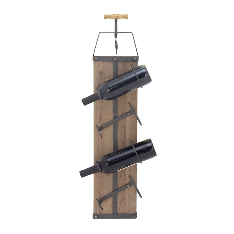 Brown Wood Panel Black Metal Wine Rack