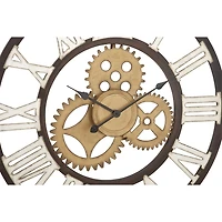 Brown Metal Open Face Gold Gears Wall Clock