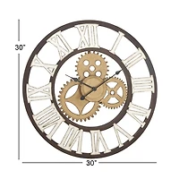 Brown Metal Open Face Gold Gears Wall Clock