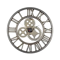 Brown Metal Open Face Gold Gears Wall Clock