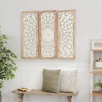 Distressed White Floral Wall Plaques, Set of 3
