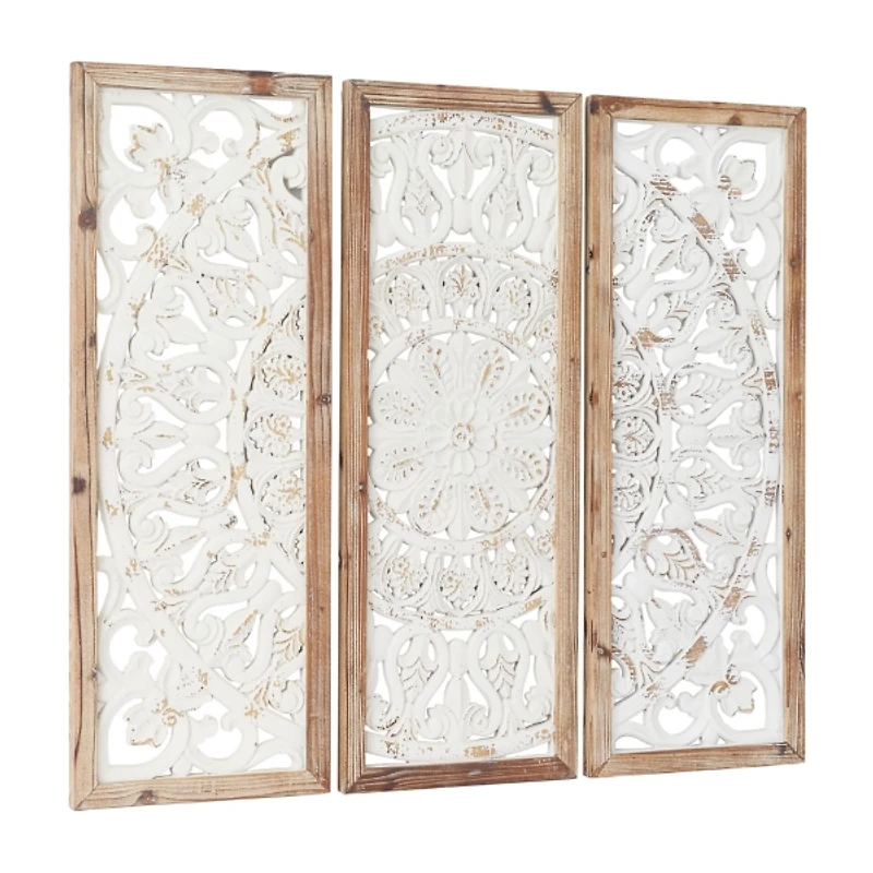 Distressed White Floral Wall Plaques, Set of 3