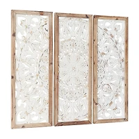 Distressed White Floral Wall Plaques, Set of 3