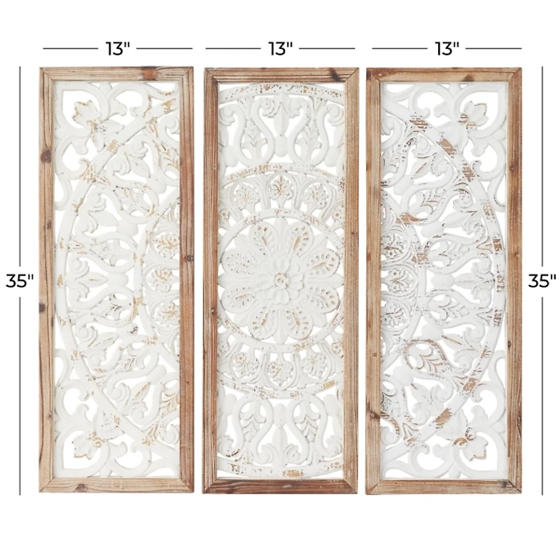 Distressed White Floral Wall Plaques, Set of 3