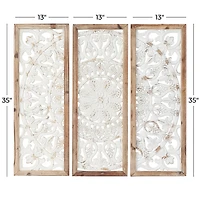 Distressed White Floral Wall Plaques, Set of 3