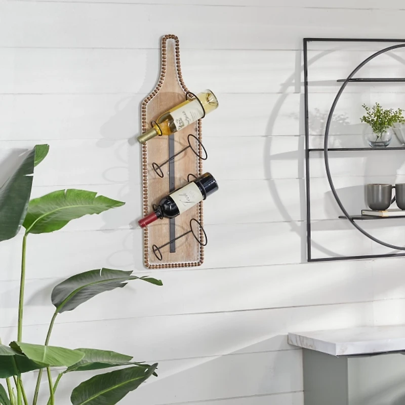 Brown Wood Bottle Frame Metal Bracket Wine Holder