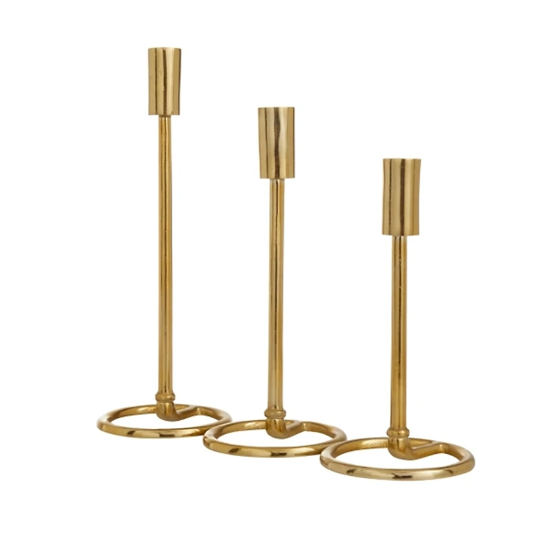 Gold Minimalist Circle Base 3-pc. Candlestick Set
