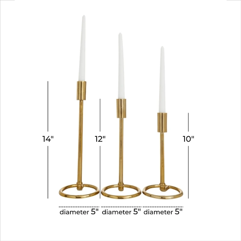Gold Minimalist Circle Base 3-pc. Candlestick Set