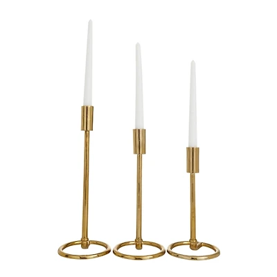 Gold Minimalist Circle Base 3-pc. Candlestick Set