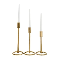 Gold Minimalist Circle Base 3-pc. Candlestick Set