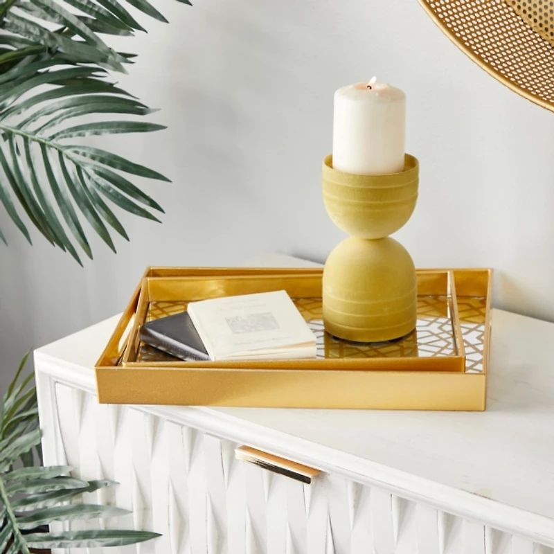 Gold Hexagon Large Print 2-pc. Tray Set