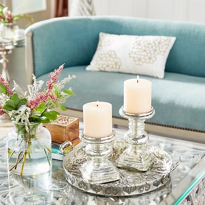Silver Glass Ornate 2-pc. Pillar Candle Holder Set