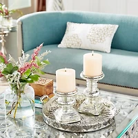 Silver Glass Ornate 2-pc. Pillar Candle Holder Set