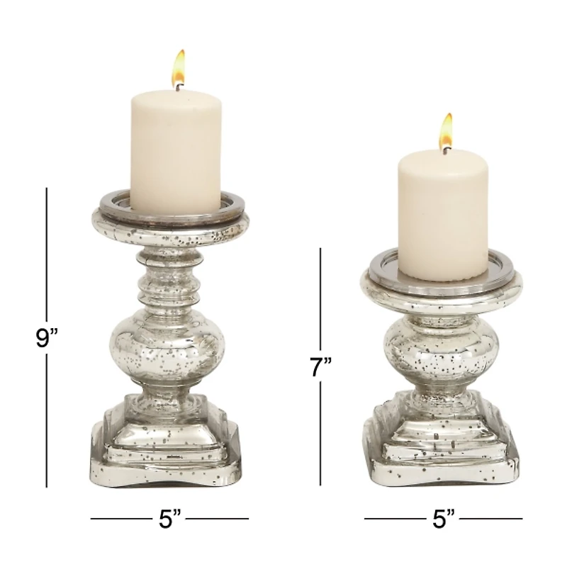 Silver Glass Ornate 2-pc. Pillar Candle Holder Set