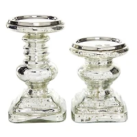 Silver Glass Ornate 2-pc. Pillar Candle Holder Set