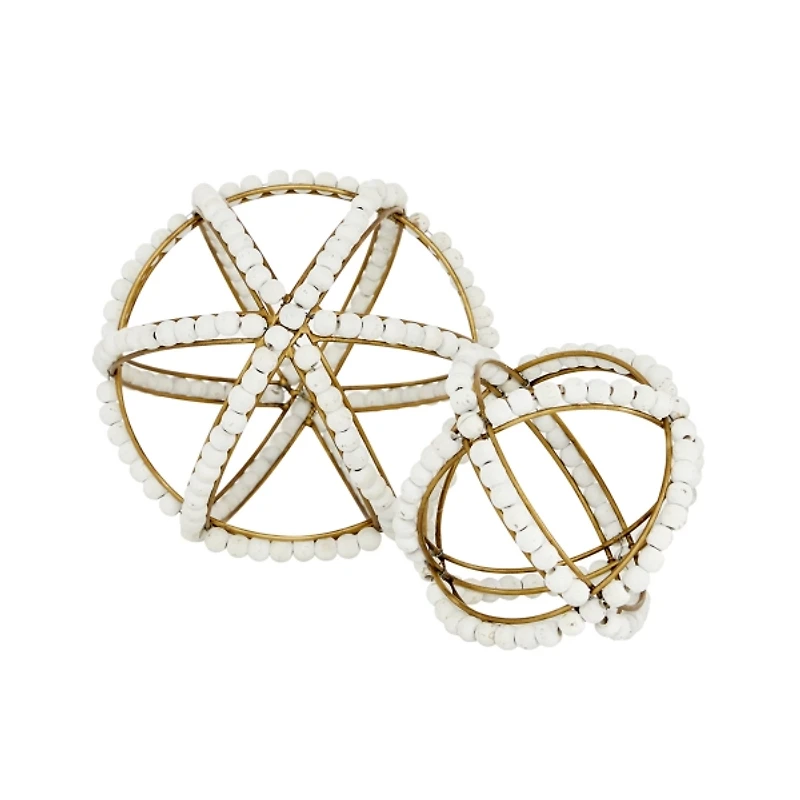 Gold and Ivory Wooden Bead 2-pc. Orb Set