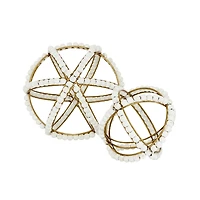 Gold and Ivory Wooden Bead 2-pc. Orb Set