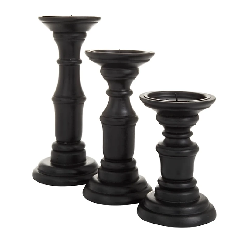 Onyx Turned Wood 3-pc. Candle Holder Set