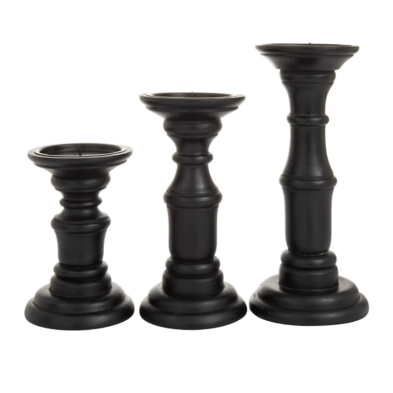 Onyx Turned Wood 3-pc. Candle Holder Set
