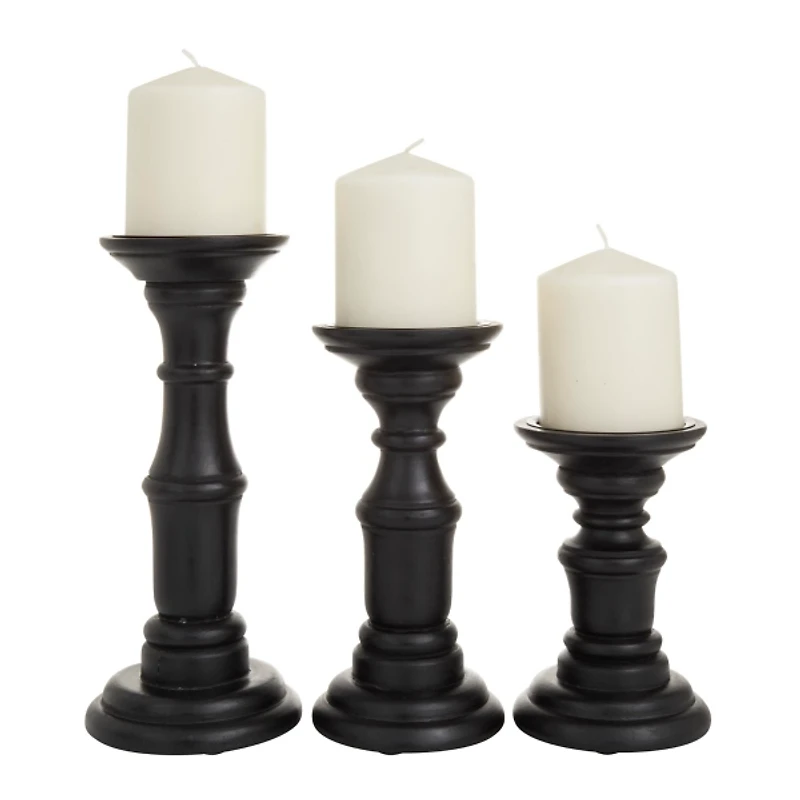 Onyx Turned Wood 3-pc. Candle Holder Set