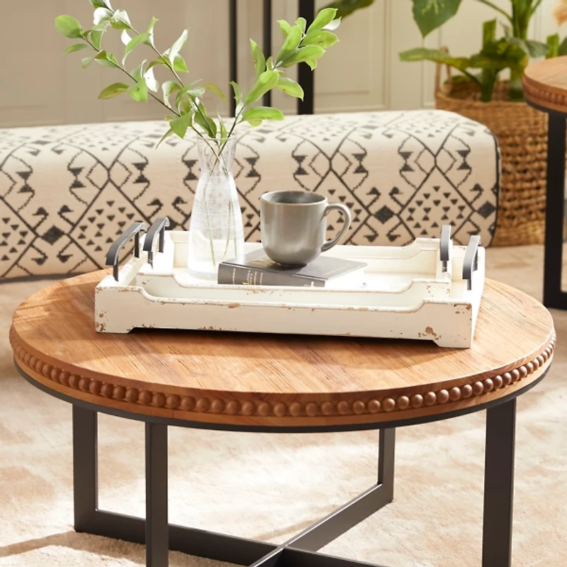 Distressed Ivory Wood Trays, Set of 2