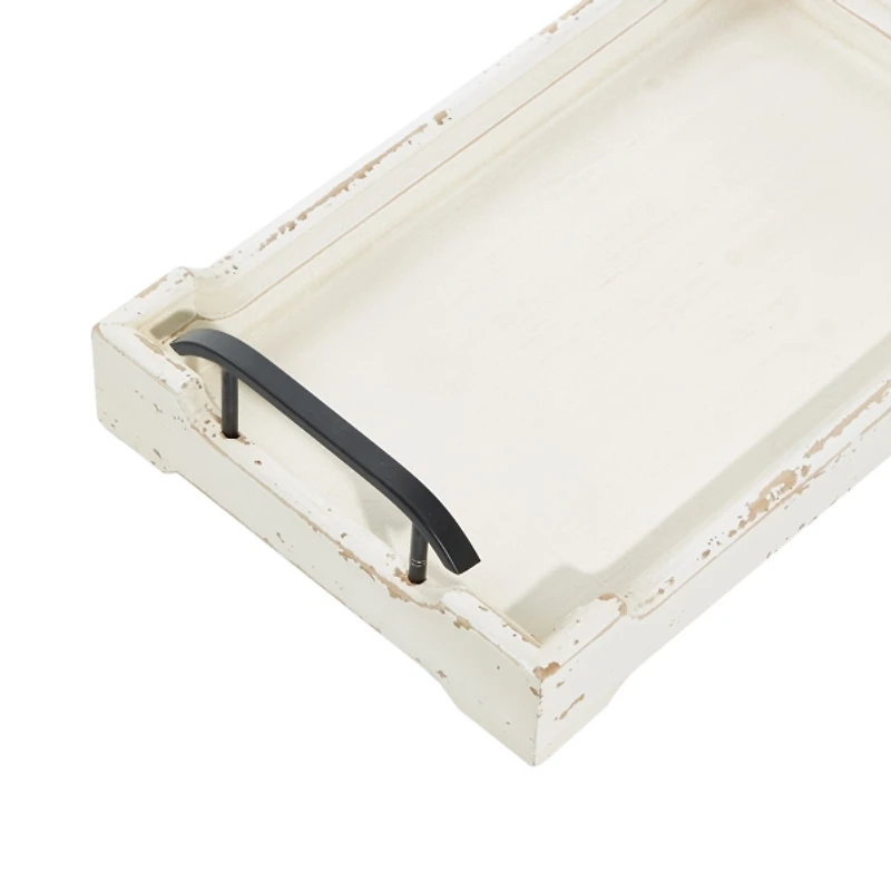 Distressed Ivory Wood Trays, Set of 2