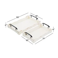 Distressed Ivory Wood Trays, Set of 2