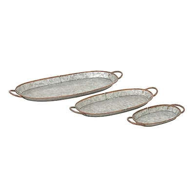 Gray Oval Iron Copper Handle Trays, Set of 3