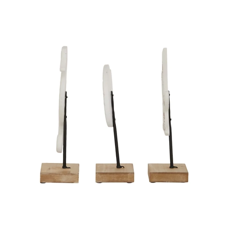 White Wood Sea Creature Statues, Set of 3