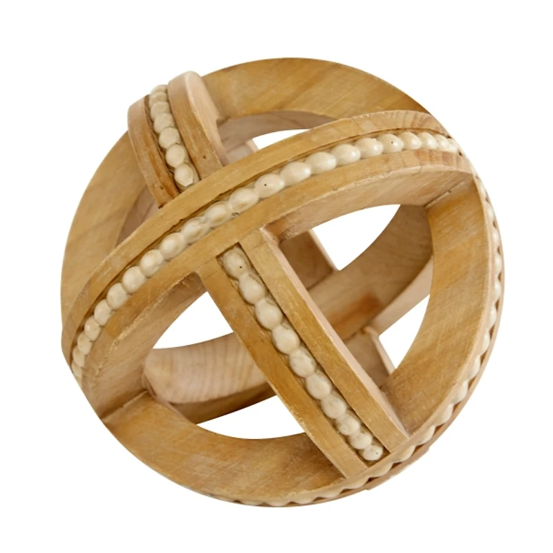 Brown Wood Carved Bead Orbs, Set of 3