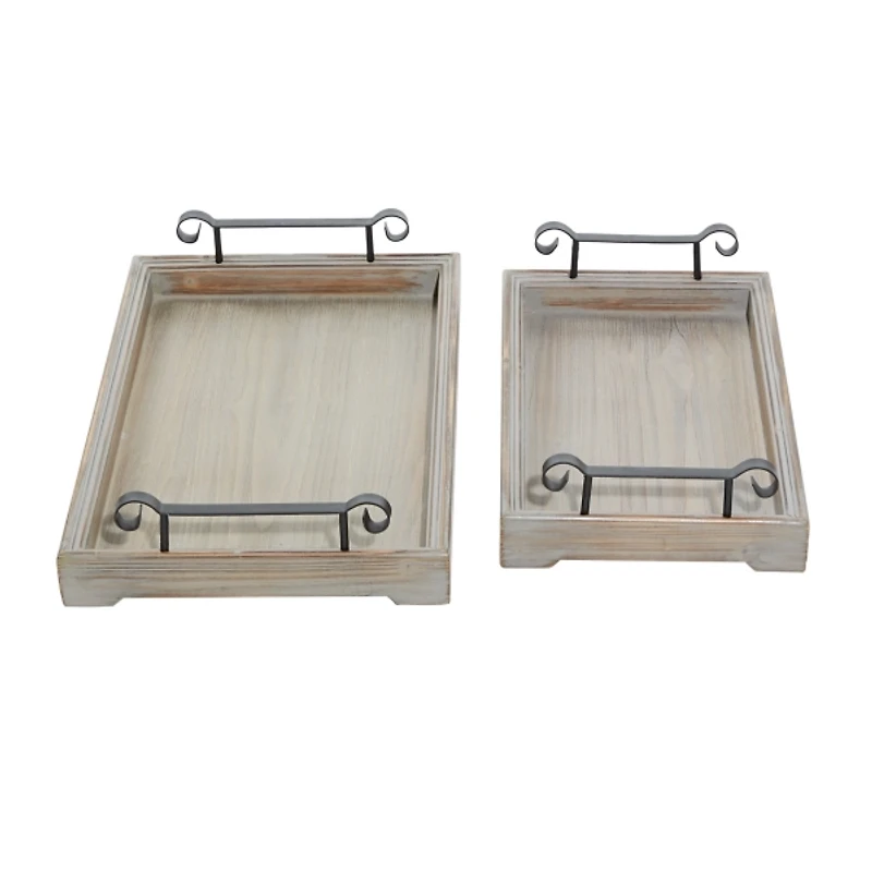 Gray Brushed Distressed 2-pc. Decorative Tray Set
