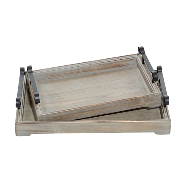 Gray Brushed Distressed 2-pc. Decorative Tray Set