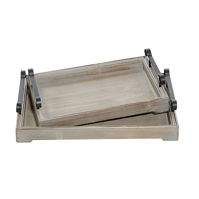 Gray Brushed Distressed 2-pc. Decorative Tray Set