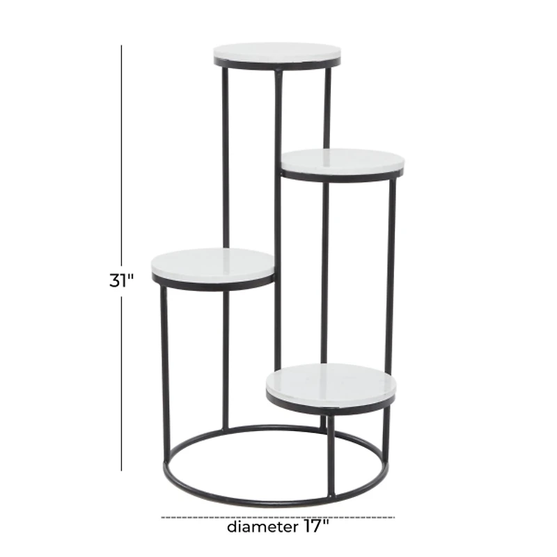 Round Black and White Marble 4-Tier Plant Stand