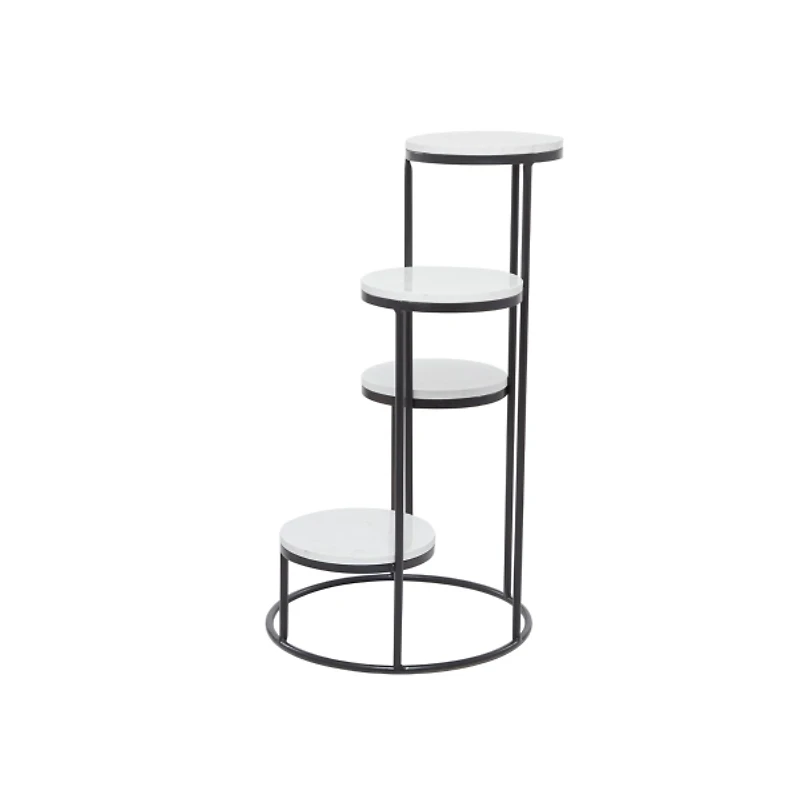 Round Black and White Marble 4-Tier Plant Stand