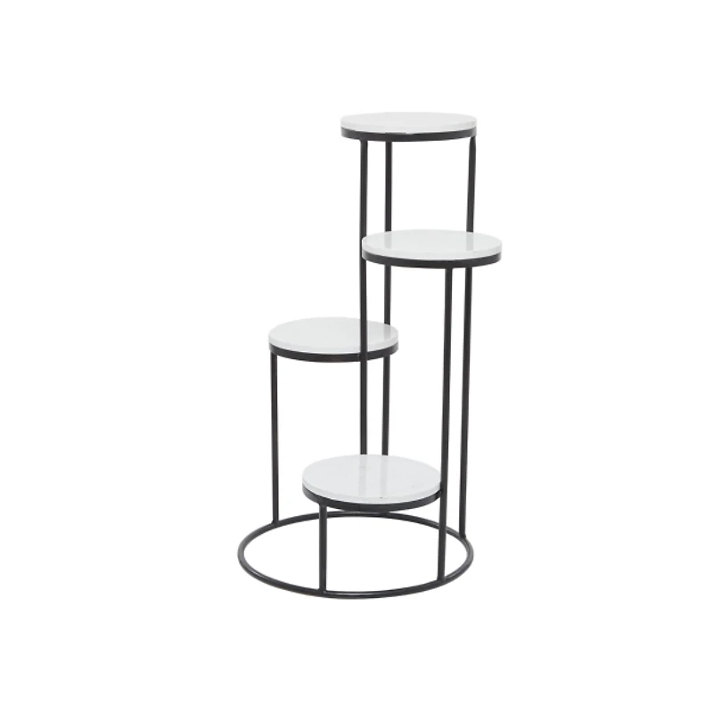 Round Black and White Marble 4-Tier Plant Stand