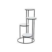 Round Black and White Marble 4-Tier Plant Stand