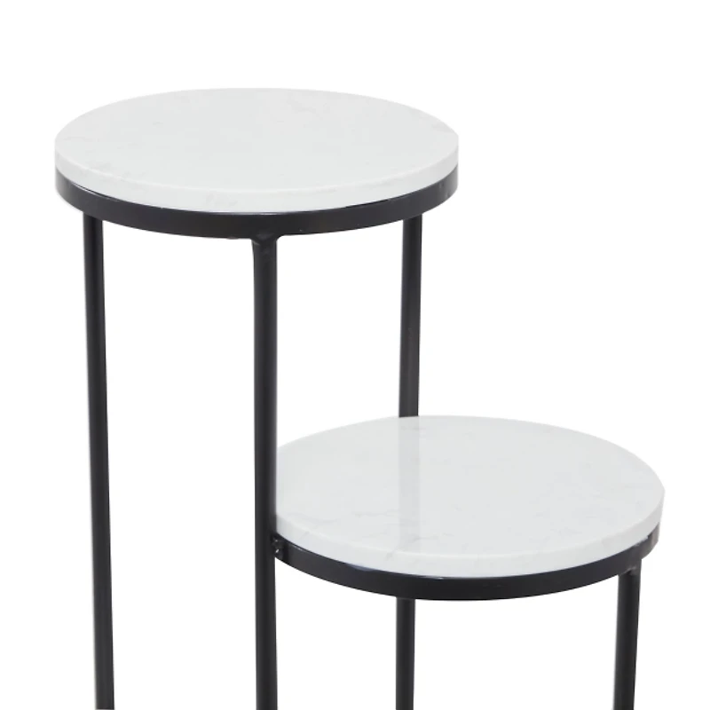 Round Black and White Marble 4-Tier Plant Stand