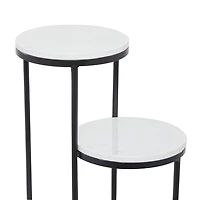Round Black and White Marble 4-Tier Plant Stand