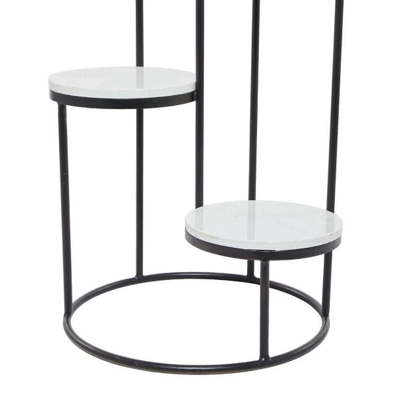 Round Black and White Marble 4-Tier Plant Stand