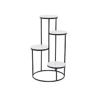 Round Black and White Marble 4-Tier Plant Stand
