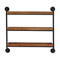 Brown Wood Black Metal Pipe Frame Wall Shelf