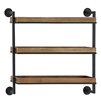 Brown Wood Black Metal Pipe Frame Wall Shelf