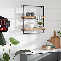 Brown Wood Black Metal Frame Wall Shelves